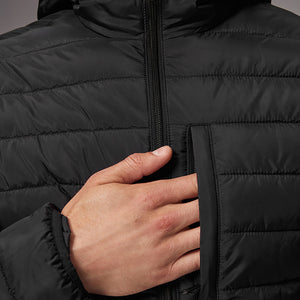 Black Shower Resistant Lightweight Hooded Puffer Coat Jacket