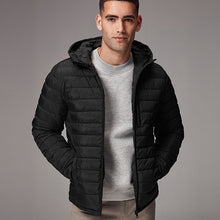 Load image into Gallery viewer, Black Shower Resistant Lightweight Hooded Puffer Coat Jacket
