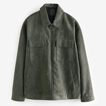 Load image into Gallery viewer, Green Faux Suede Collared Shacket
