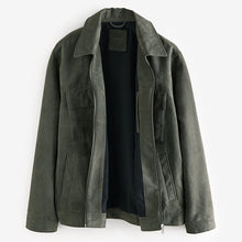 Load image into Gallery viewer, Green Faux Suede Collared Shacket

