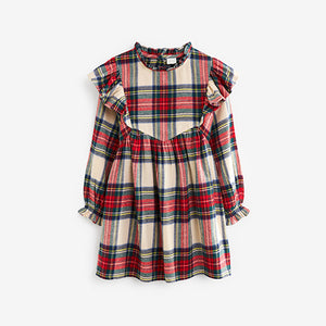 Cream/Red Tartan Ruffle Check Dress (3-12yrs)