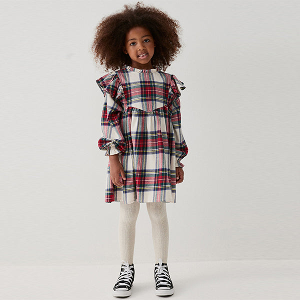 Cream/Red Tartan Ruffle Check Dress (3-12yrs)