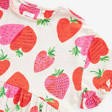 Load image into Gallery viewer, Cream Strawberry Print Short Sleeve 100% Cotton Jersey Dress (3-12yrs)
