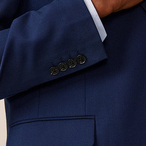 Bright Blue Slim Fit Textured Suit Jacket