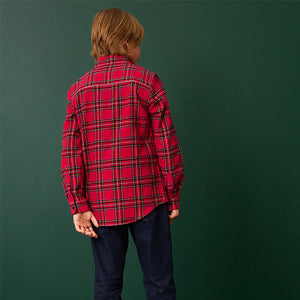 Red Tartan 100% Cotton Long Sleeve Check Shirt (3-12yrs)