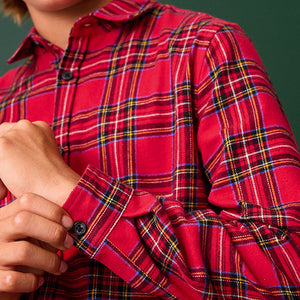 Red Tartan 100% Cotton Long Sleeve Check Shirt (3-12yrs)