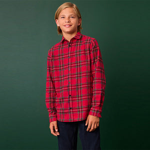 Red Tartan 100% Cotton Long Sleeve Check Shirt (3-12yrs)