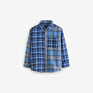 Blue Splice Check 100% Cotton Long Sleeve Check Shirt (3-12yrs)