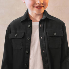 Load image into Gallery viewer, Black Plain 100% Cotton Overshirt (3-12yrs)
