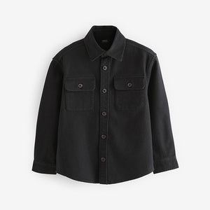 Black Plain 100% Cotton Overshirt (3-12yrs)