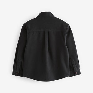 Black Plain 100% Cotton Overshirt (3-12yrs)