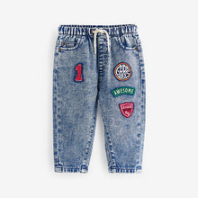 Load image into Gallery viewer, Blue Denim Pull On Badged 100% Cotton Jeans (3mths-6yrs)
