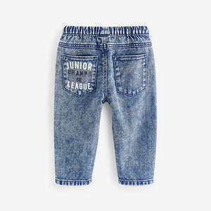 Blue Denim Pull On Badged 100% Cotton Jeans (3mths-6yrs)