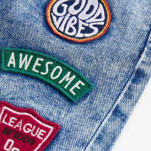 Blue Denim Pull On Badged 100% Cotton Jeans (3mths-6yrs)