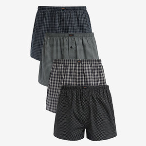 Black Check/Geo 4 pack Woven Pure 100% Cotton Boxers