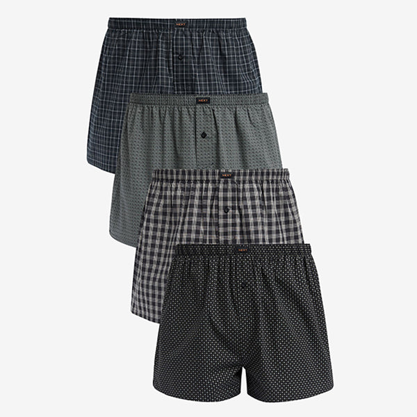 Black Check/Geo 4 pack Woven Pure 100% Cotton Boxers