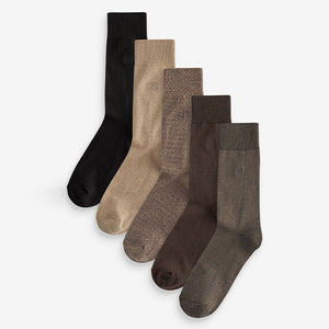 Neutral Marl 5 Pack Embroided Lasting Fresh Socks