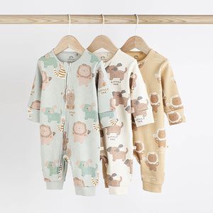 Green/Neutral Baby Cotton Sleepsuits 3 Pack (0mths-1.5-2yrs)