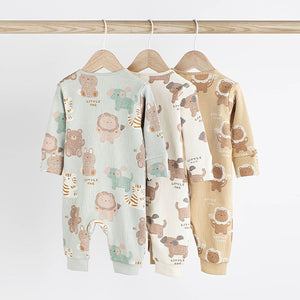 Green/Neutral Baby Cotton Sleepsuits 3 Pack (0mths-1.5-2yrs)