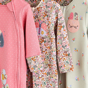 Multi Ladybird Baby Character Zip 100% Cotton Sleepsuits 3 Pack (0mths-18mths)