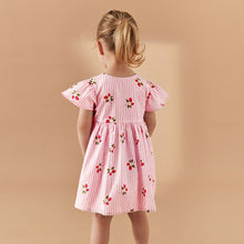 Load image into Gallery viewer, Pink Strawberry Stripe Button Up 100% Cotton Dress (3mths-5-6yrs)
