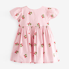 Load image into Gallery viewer, Pink Strawberry Stripe Button Up 100% Cotton Dress (3mths-5-6yrs)
