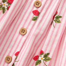 Load image into Gallery viewer, Pink Strawberry Stripe Button Up 100% Cotton Dress (3mths-5-6yrs)
