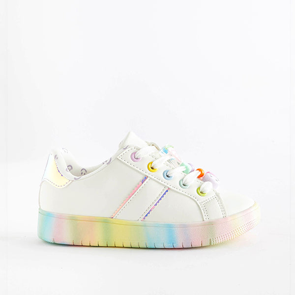 White Rainbow Beaded Chunky Lace-Up Trainers