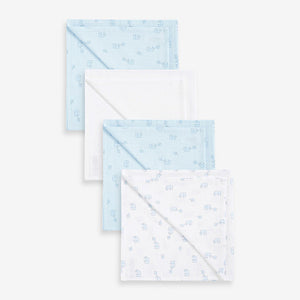 Blue Elephant Baby Muslin Cloths 4 Packs