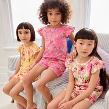Load image into Gallery viewer, Pink/ Yellow Floral 3 Pack Short 100% Cotton Pyjamas
