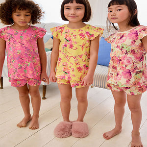 Pink/ Yellow Floral 3 Pack Short 100% Cotton Pyjamas