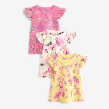 Load image into Gallery viewer, Pink/ Yellow Floral 3 Pack Short 100% Cotton Pyjamas
