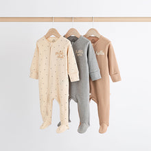 Load image into Gallery viewer, Neutral Milk Club Baby Two Way Zip 100% Cotton Sleepsuits 3 Pack (0mths-2yrs)

