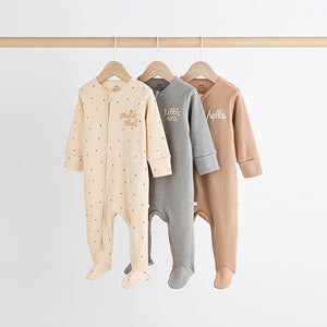 Neutral Milk Club Baby Two Way Zip 100% Cotton Sleepsuits 3 Pack (0mths-2yrs)