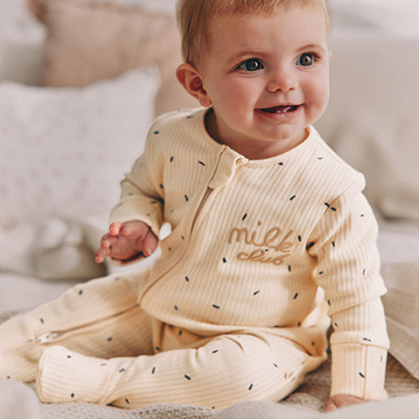 Neutral Milk Club Baby Two Way Zip 100% Cotton Sleepsuits 3 Pack (0mths-2yrs)