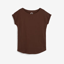 Load image into Gallery viewer, Chocolate Brown Round Neck Cap Sleeve 100% Cotton T-Shirt
