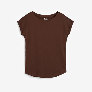 Chocolate Brown Round Neck Cap Sleeve 100% Cotton T-Shirt