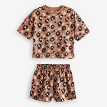 Load image into Gallery viewer, Brown/Cream Short 100% Cotton Pyjamas 3 Pack
