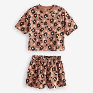 Brown/Cream Short 100% Cotton Pyjamas 3 Pack