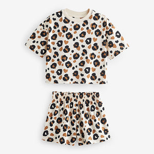 Brown/Cream Short 100% Cotton Pyjamas 3 Pack