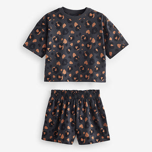 Brown/Cream Short 100% Cotton Pyjamas 3 Pack
