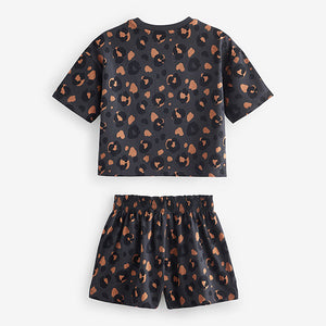 Brown/Cream Short 100% Cotton Pyjamas 3 Pack