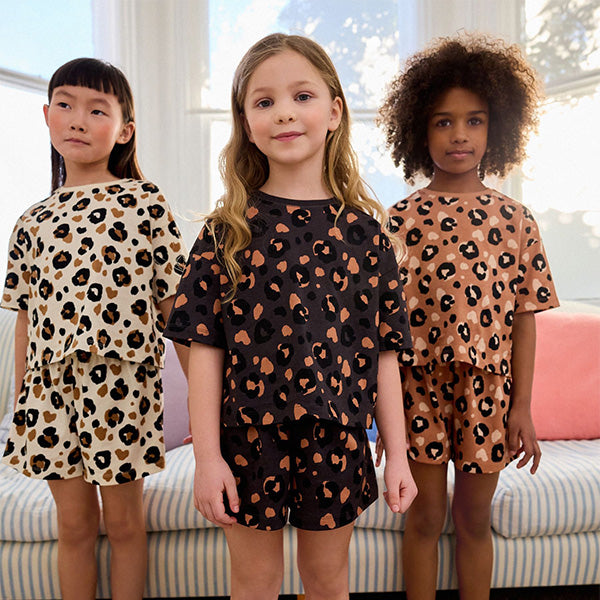 Brown/Cream Short 100% Cotton Pyjamas 3 Pack