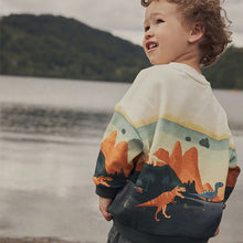 Load image into Gallery viewer, Orange/Cream Dinosaur Character Scene Crew Neck 100% Cotton Sweatshirt (3mths-6yrs)
