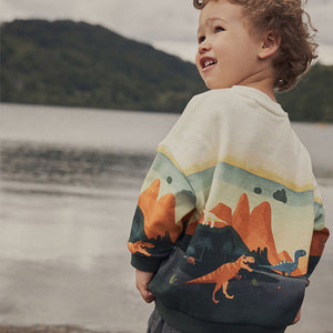 Orange/Cream Dinosaur Character Scene Crew Neck 100% Cotton Sweatshirt (3mths-6yrs)