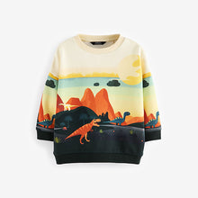 Load image into Gallery viewer, Orange/Cream Dinosaur Character Scene Crew Neck 100% Cotton Sweatshirt (3mths-6yrs)
