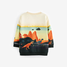Load image into Gallery viewer, Orange/Cream Dinosaur Character Scene Crew Neck 100% Cotton Sweatshirt (3mths-6yrs)
