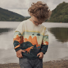Load image into Gallery viewer, Orange/Cream Dinosaur Character Scene Crew Neck 100% Cotton Sweatshirt (3mths-6yrs)
