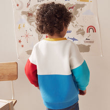 Load image into Gallery viewer, White/Blue/Red Colourblock Character Crew Neck 100% Cotton Sweatshirt (3mths-6yrs)
