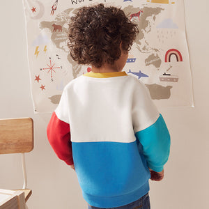 White/Blue/Red Colourblock Character Crew Neck 100% Cotton Sweatshirt (3mths-6yrs)